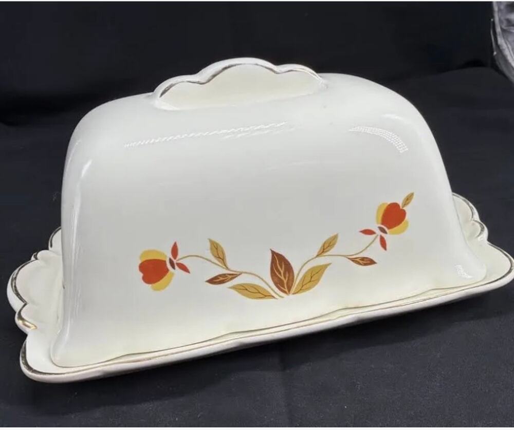 Hall's Autumn Leaf Ruffled Grip 1 Pound Covered Butter Dish 2 Piece Country